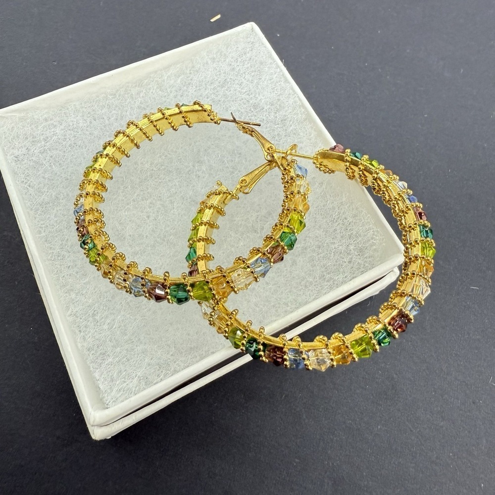Vintage Hoop Multiple Color Beaded Earrings Set - Picture 2 of 9
